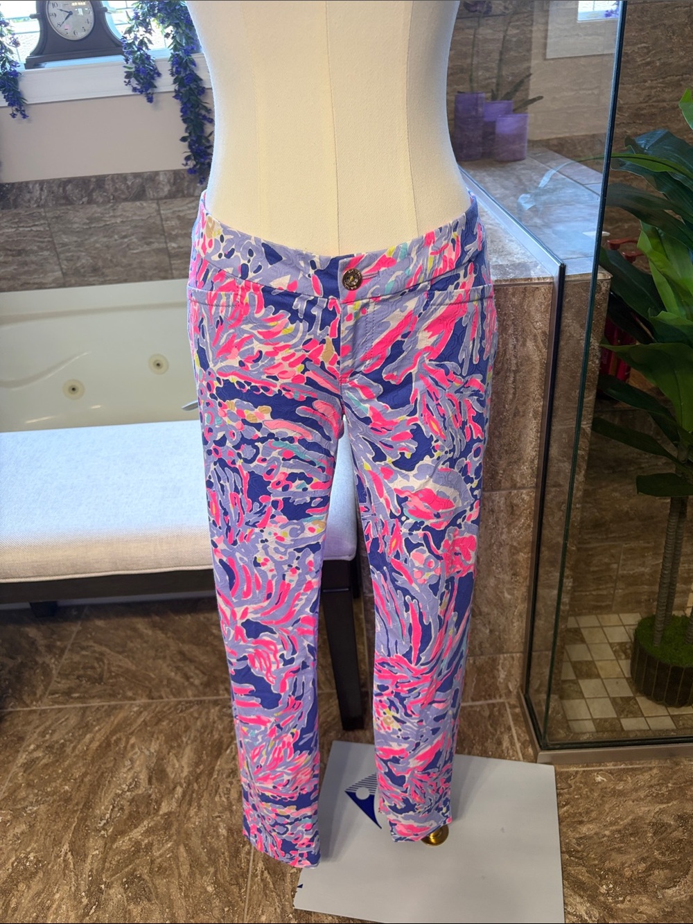 Lilly Pulitzer Pink & Blue Abstract Slim Ankle Pants